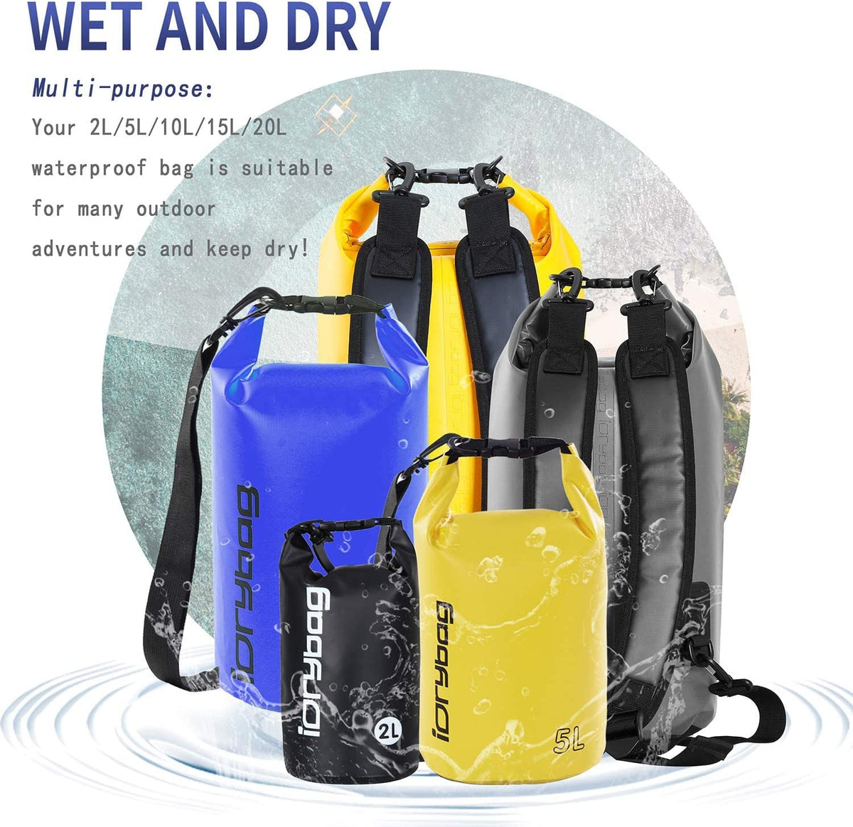 Dry Bag for Kayaking Waterproof 2L/5L/10L/15L/20L, Small Dry Sack Waterproof Bag for Boating