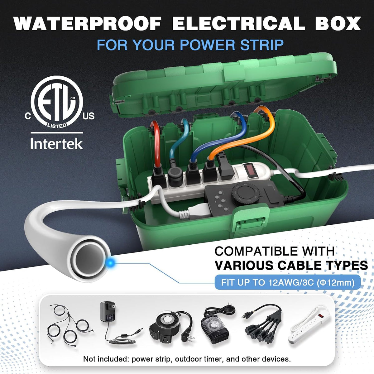 Large Outdoor Electrical Box (12.5 X 8.5 X 5 Inch), IP54 Waterproof Outdoor Extension Cord Cover Weatherproof, Protect Outlet, Plug, Socket, Timer, Power Strip,Green (Pack of 2)