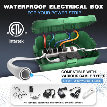 Large Outdoor Electrical Box (12.5 X 8.5 X 5 Inch), IP54 Waterproof Outdoor Extension Cord Cover Weatherproof, Protect Outlet, Plug, Socket, Timer, Power Strip,Green (Pack of 2)