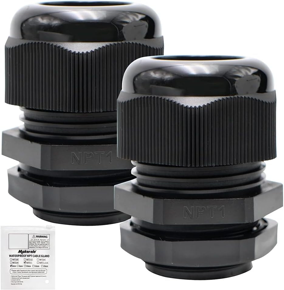 2Pcs 1” NPT Cable Gland Connector, IP68 Waterproof