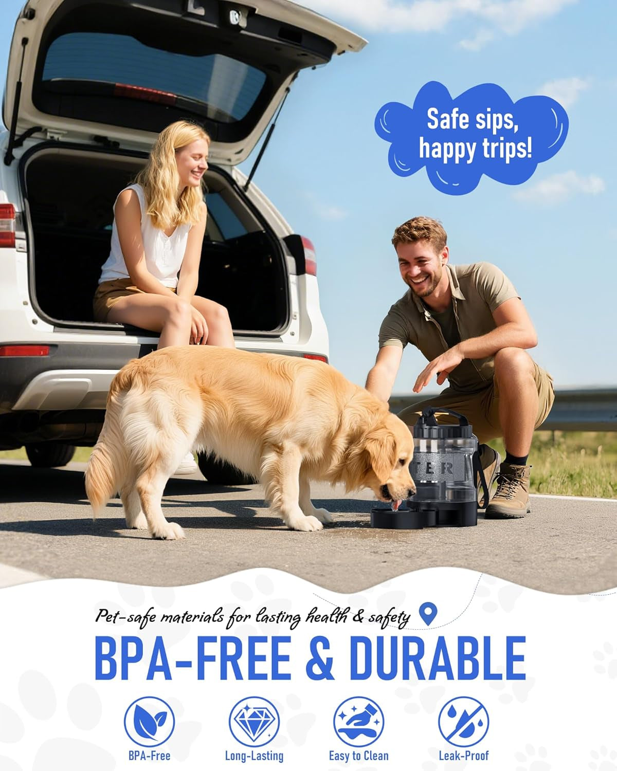 Dog Water Bottle Travel Bowl, 77Oz Large Portable Dog Water Bowl Dispenser, Leakproof Pet Drinking Bottle Dispenser for Hiking Camping Walking Travelling Beach Car Trips, BPA Free, Black