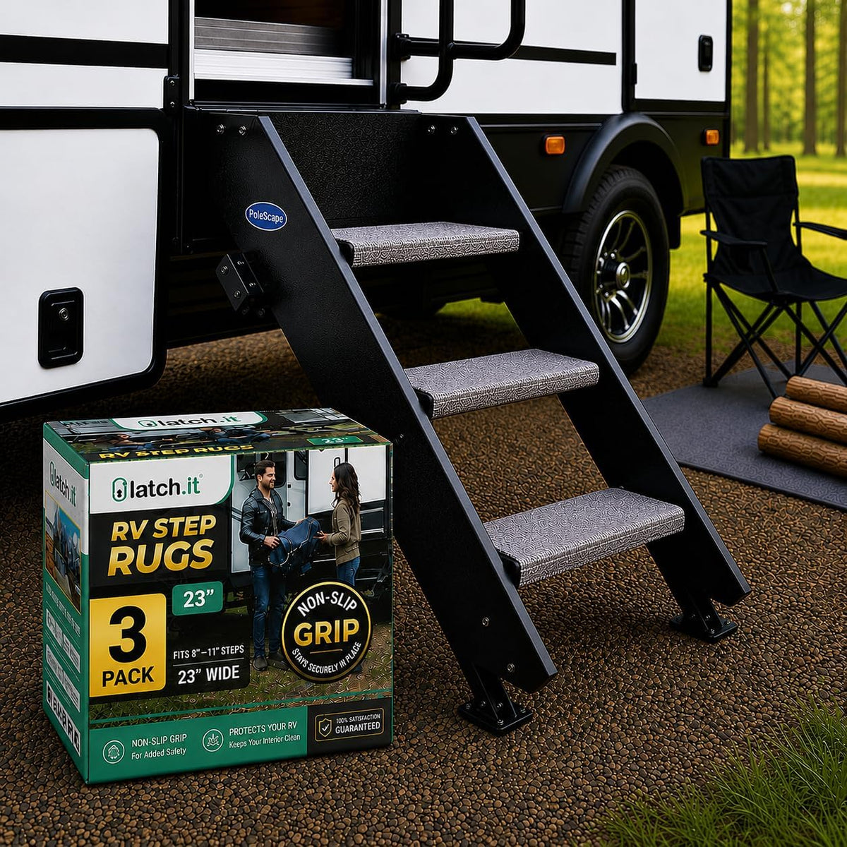 RV Step Covers 3 Pack | 23-Inch Wide Camper Step Covers Fit 8-11" Deep Stairs | Gray RV Stair Covers | Straight RV Step Carpet | Keep Your RV Cleaner with Our RV Stair Carpet!