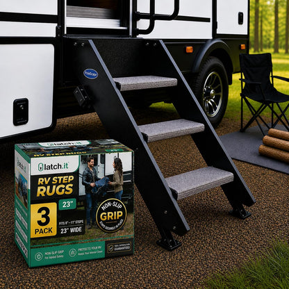 RV Step Covers 3 Pack | 23-Inch Wide Camper Step Covers Fit 8-11" Deep Stairs | Gray RV Stair Covers | Straight RV Step Carpet | Keep Your RV Cleaner with Our RV Stair Carpet!