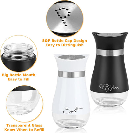 Salt and Pepper Shakers Set, 4 Oz Stainless Steel Salt Pepper Shaker Containers with Glass Bottom for Kitchen Cooking, BBQ, Bar, Table, RV, Camp