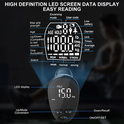 Digital Hand Grip Strength Tester – 198 lb Electronic Dynamometer with Adjustable Handle & Backlit Display