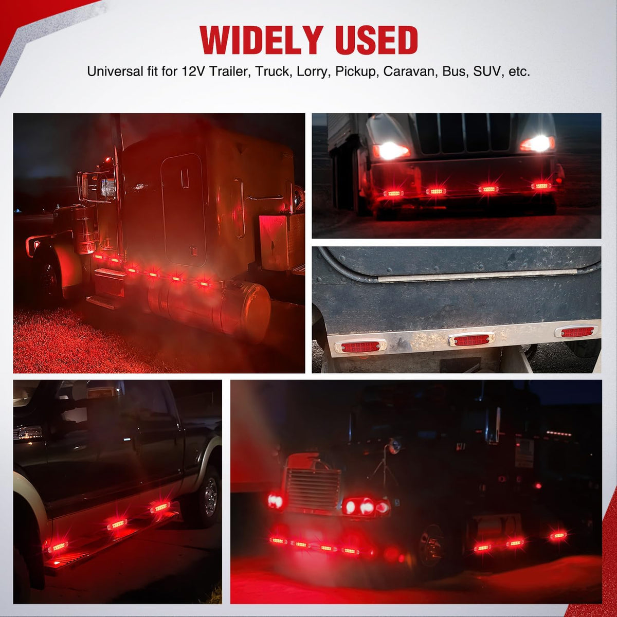 6.3" Red Rectangle Side Marker Light with High Low Strobe