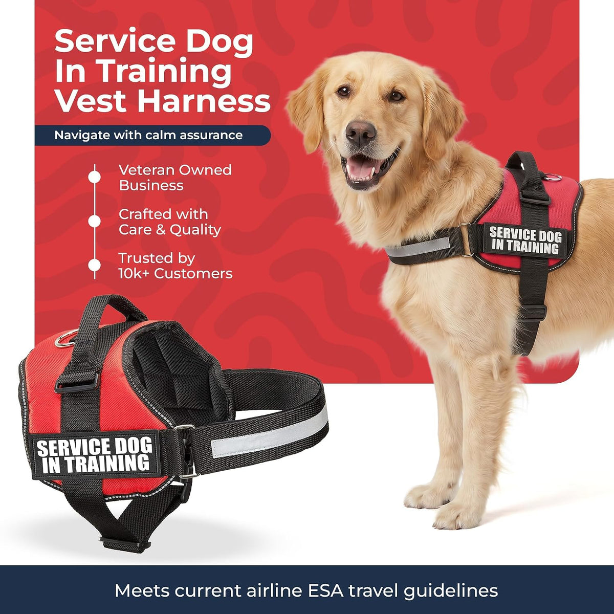 Service Dog in Training Vest Harness, XL 30-39 in Red