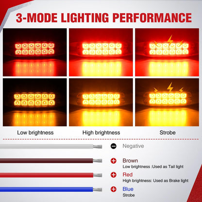 6.3" Amber Red Rectangle Side Marker Light with High Low Strobe