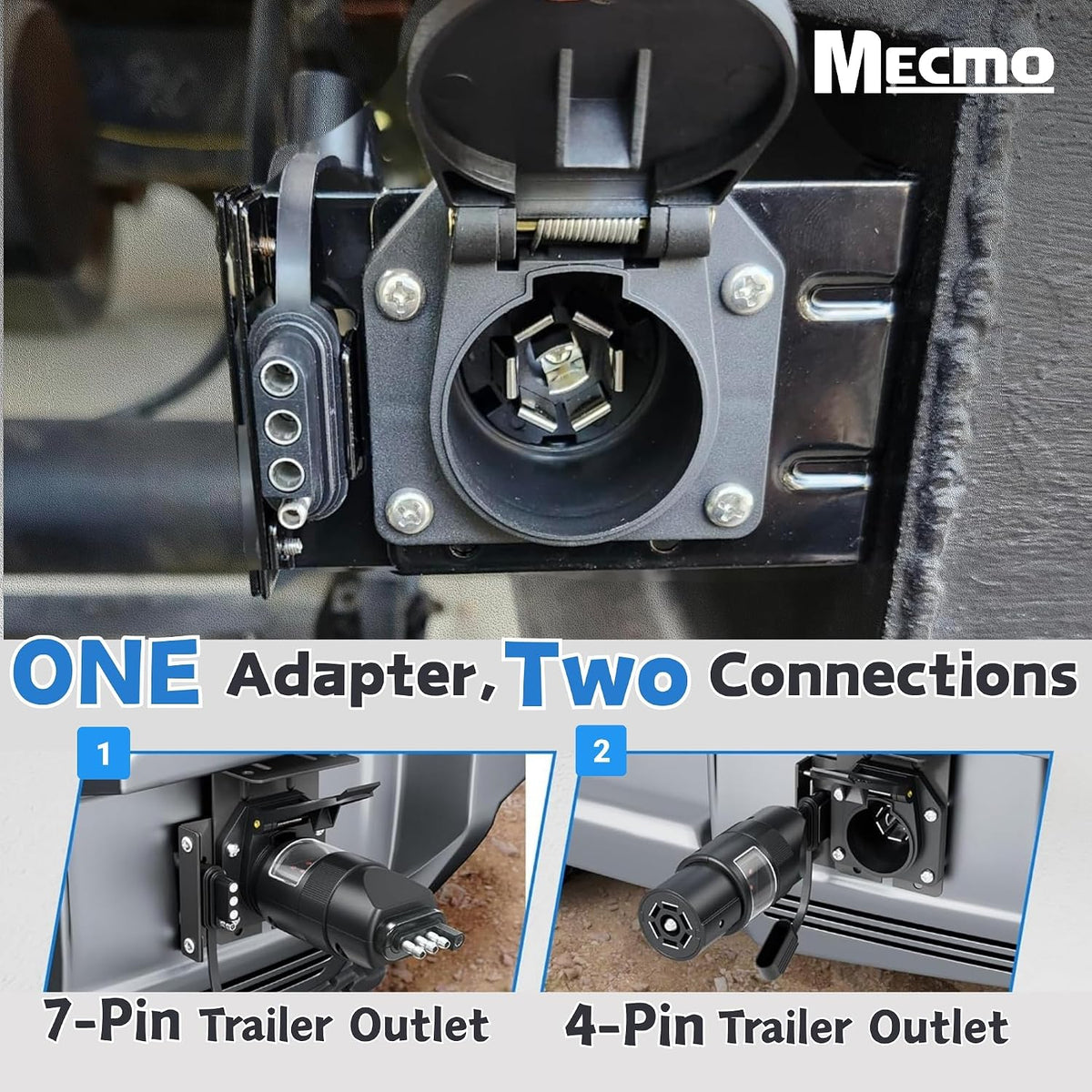 Multi-Tow 4-Way Flat to 7-Way RV Blade and 4-Way Flat Female End Trailer Wiring Adapter Connector Kit, 4 Pin Vehicle-Side Trailer Light Plug to Dual-Output 7 Blade & 4 Flat with Mounting Bracket