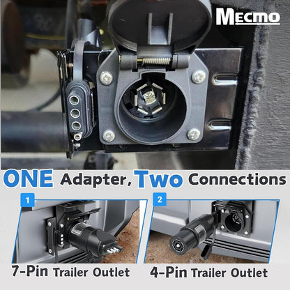 Multi-Tow 4-Way Flat to 7-Way RV Blade and 4-Way Flat Female End Trailer Wiring Adapter Connector Kit, 4 Pin Vehicle-Side Trailer Light Plug to Dual-Output 7 Blade & 4 Flat with Mounting Bracket