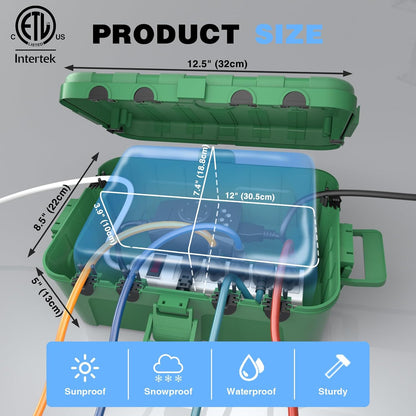 Large Outdoor Electrical Box (12.5 X 8.5 X 5 Inch), IP54 Waterproof Outdoor Extension Cord Cover Weatherproof, Protect Outlet, Plug, Socket, Timer, Power Strip,Green (Pack of 2)