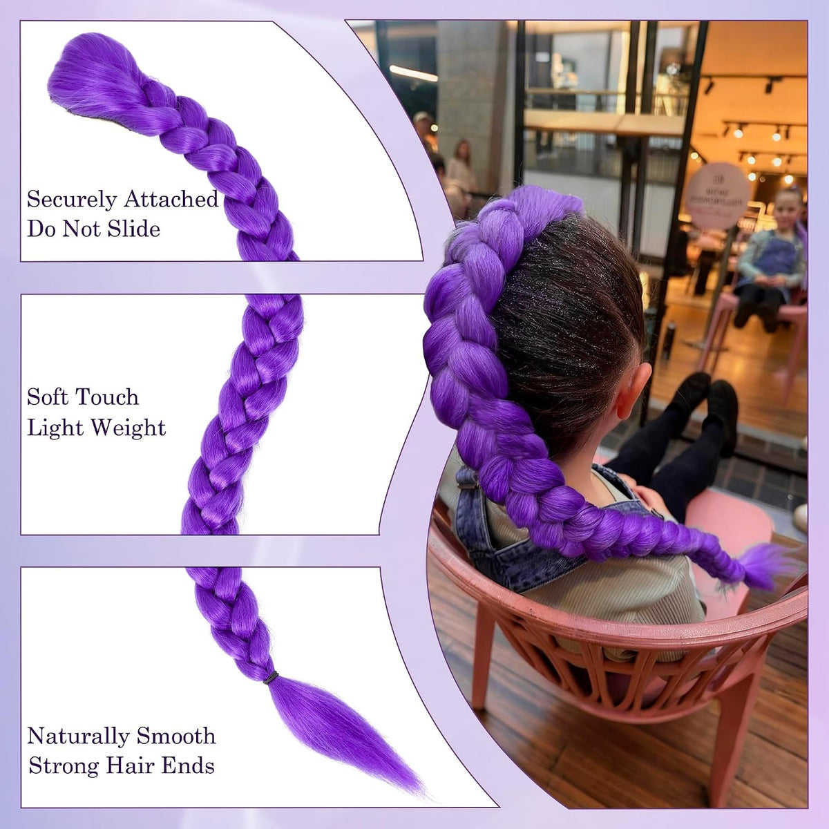Long Purple Braids Ponytail 26 Inch Clip in Pre Braiding Purple Hair