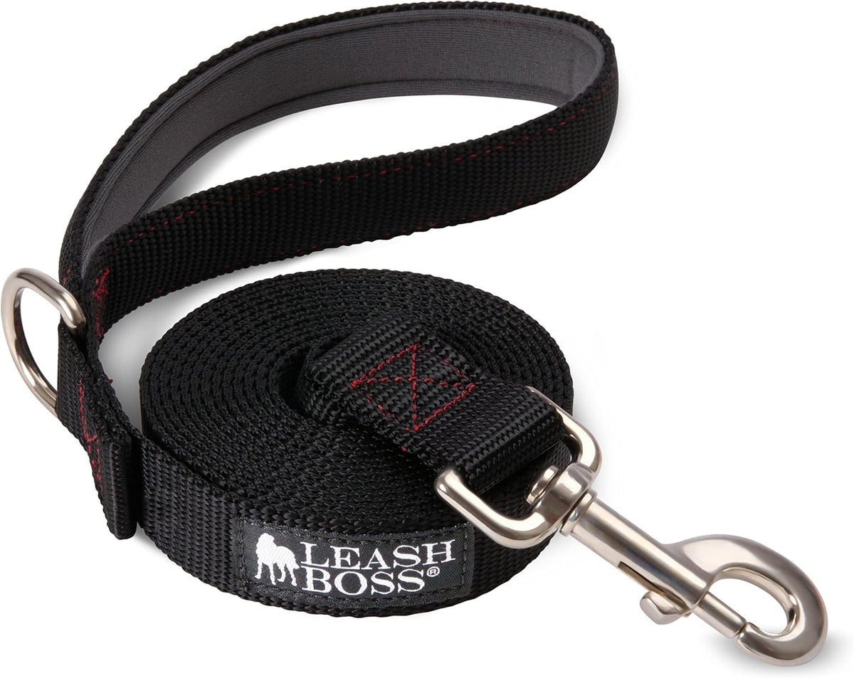 10 Foot Dog Leash with Padded Handle - Long Leash for Hiking, Camping, Exploring, or Walking (10 Feet, Black/Red/Grey)