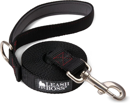 10 Foot Dog Leash with Padded Handle - Long Leash for Hiking, Camping, Exploring, or Walking (10 Feet, Black/Red/Grey)