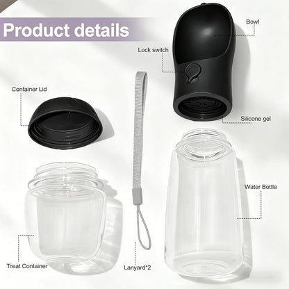Portable Dog Water Bottle with Food Container, Drinking Bottle for Travel