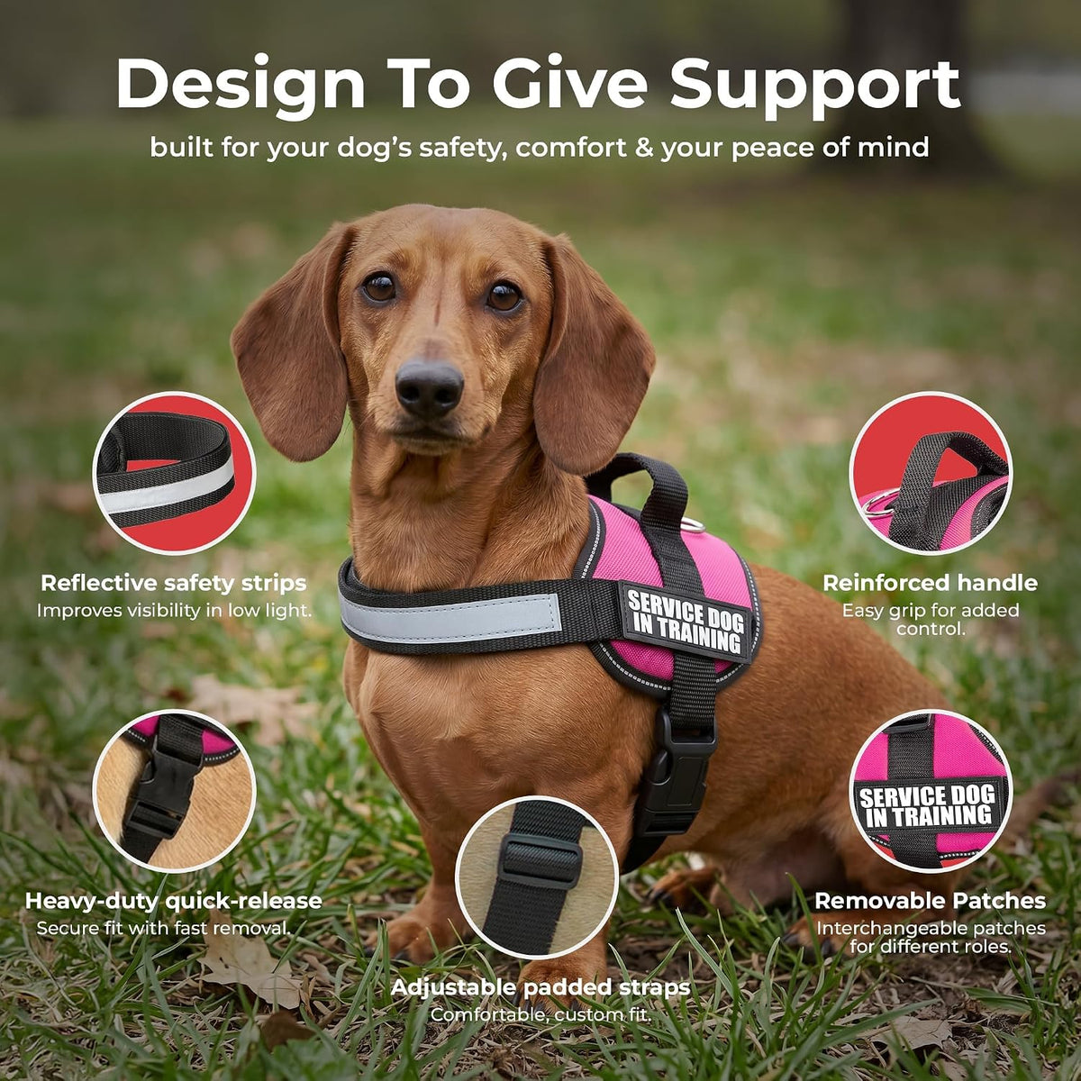 Service Dog in Training Vest Harness, XS 16.5-21.5 in Pink