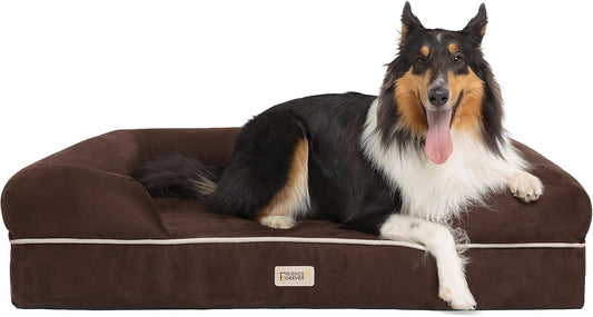 X-Large Dog Bed, Orthopedic Dog Sofa Memory Foam Mattress, Calming Dog Couch Bed, Wall Rim Pillow, Water Resistant Liner, Washable Cover, Non-Slip Bottom, Chester, X-Large Cocoa Brown
