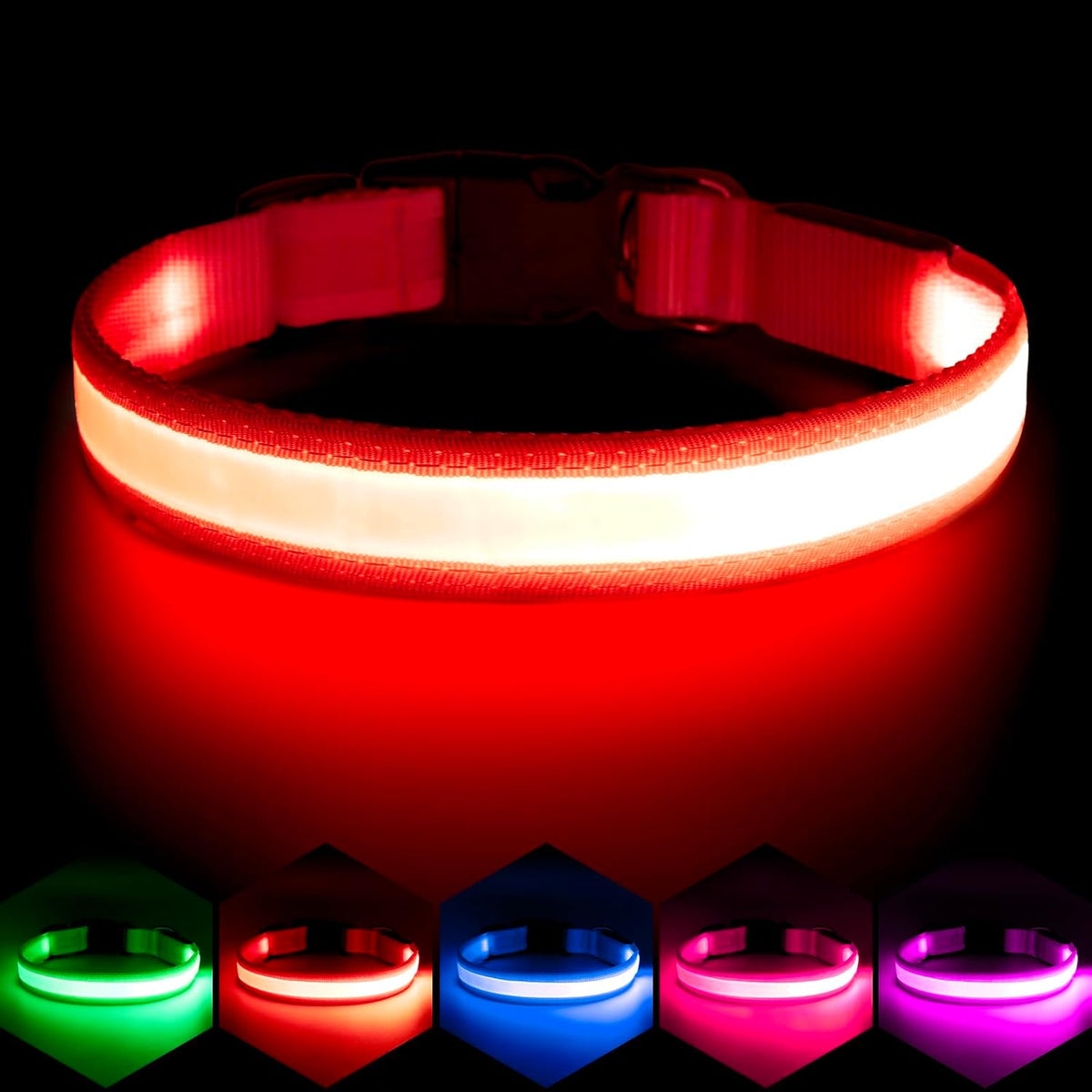LED Dog Collar, Light up Dog Collar Adjustable USB Rechargeable Super Bright Safety Light Glowing Collars for Dogs(Small,Red)