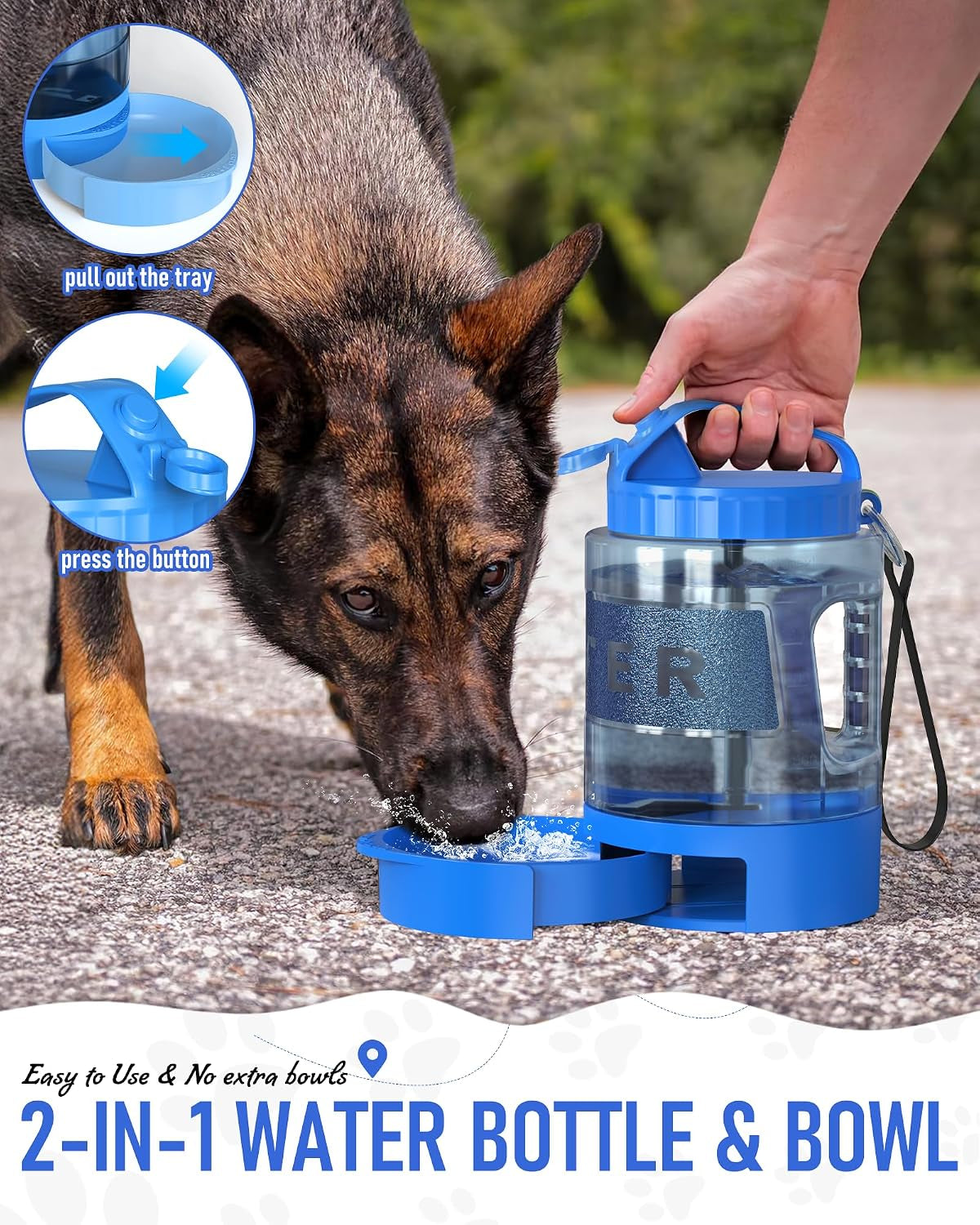 Portable Dog Travel Water Bottle, 77Oz Large Dog Water Bowl Dispenser Portable, Leakproof Pet Drinking Bottle Dispenser for Hiking Camping Walking Travelling Beach Car Trips, BPA Free,Blue