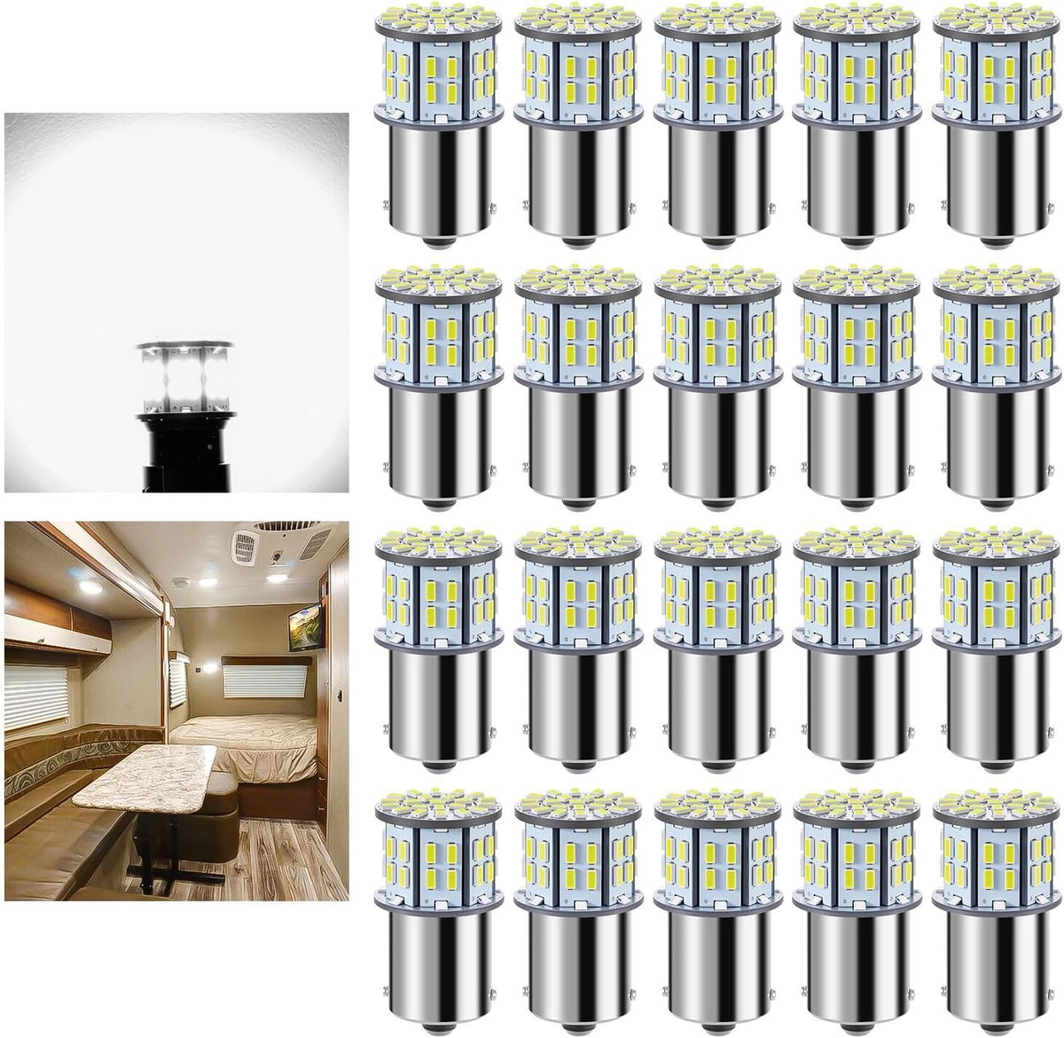 1156 1141 1003 7506 BA15S LED Bulbs Xenon White 20-Packs, Super Bright 3014 50-SMD LED Replacement for 12 Volt RV Camper Trailer Boat Trunk Interior Light Bulbs