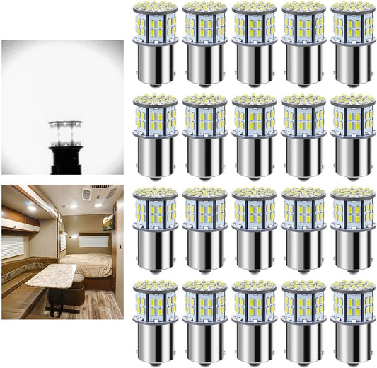1156 1141 1003 7506 BA15S LED Bulbs Xenon White 20-Packs, Super Bright 3014 50-SMD LED Replacement for 12 Volt RV Camper Trailer Boat Trunk Interior Light Bulbs
