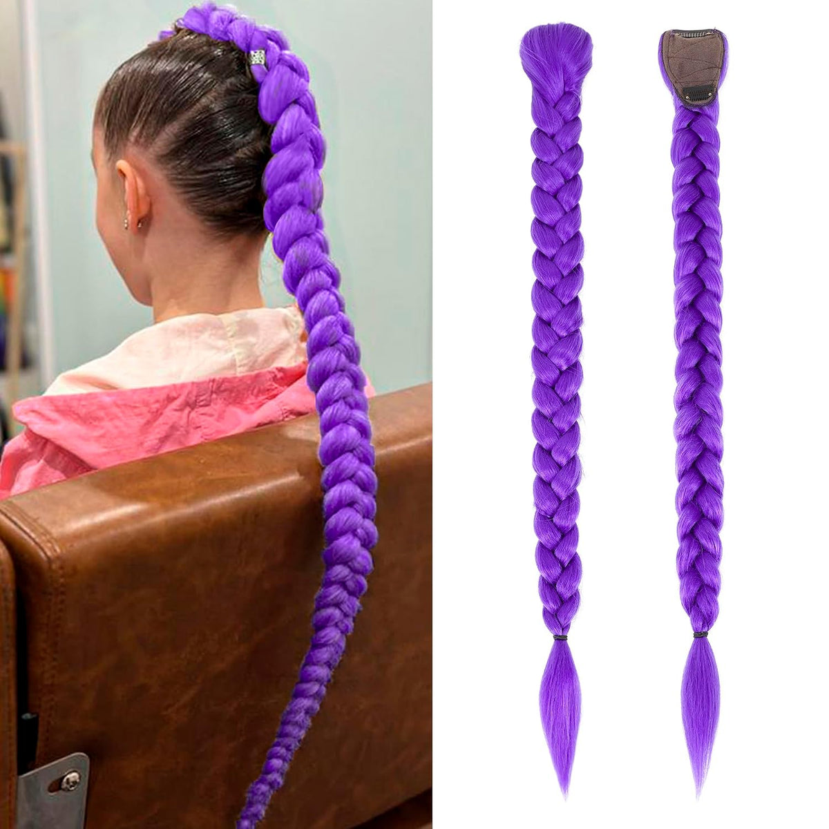 Long Purple Braids Ponytail 26 Inch Clip in Pre Braiding Purple Hair
