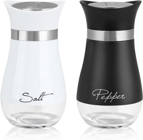 Salt and Pepper Shakers Set, 4 Oz Stainless Steel Salt Pepper Shaker Containers with Glass Bottom for Kitchen Cooking, BBQ, Bar, Table, RV, Camp