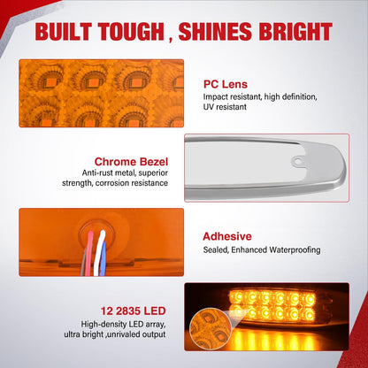 6.3" Amber Rectangle Side Marker Light with High Low Strobe