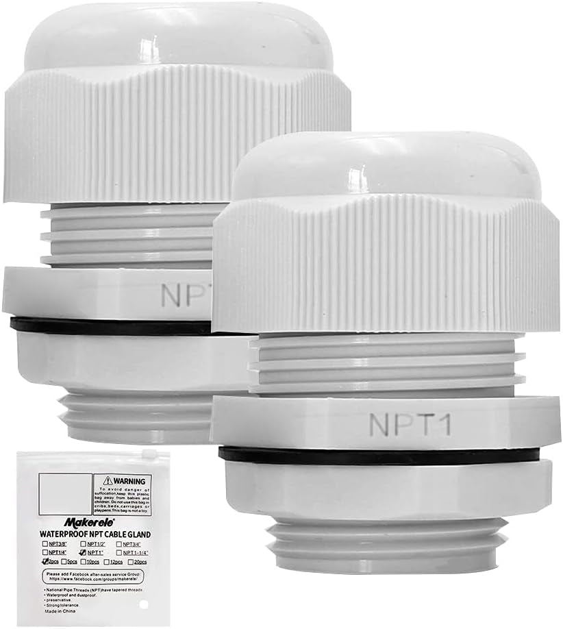 2Pcs 1 Inch Grey NPT Cable Gland Connector, Cord Grip