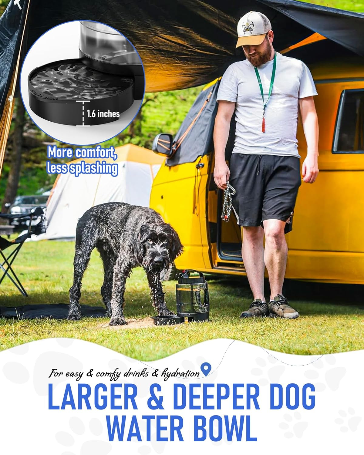 Dog Water Bottle Travel Bowl, 77Oz Large Portable Dog Water Bowl Dispenser, Leakproof Pet Drinking Bottle Dispenser for Hiking Camping Walking Travelling Beach Car Trips, BPA Free, Black
