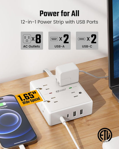 Extension Cord,Flat Plug Surge Protector Power Strip,6Ft