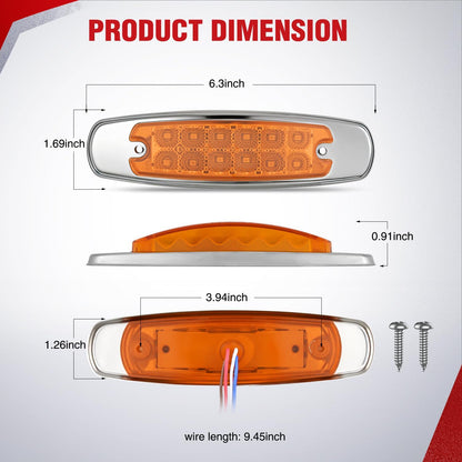 6.3" Amber Rectangle Side Marker Light with High Low Strobe