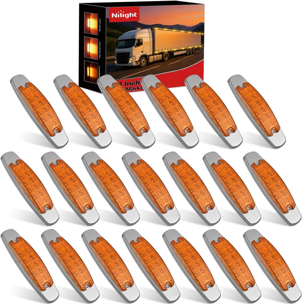 6.3" Amber Rectangle Side Marker Light with High Low Strobe