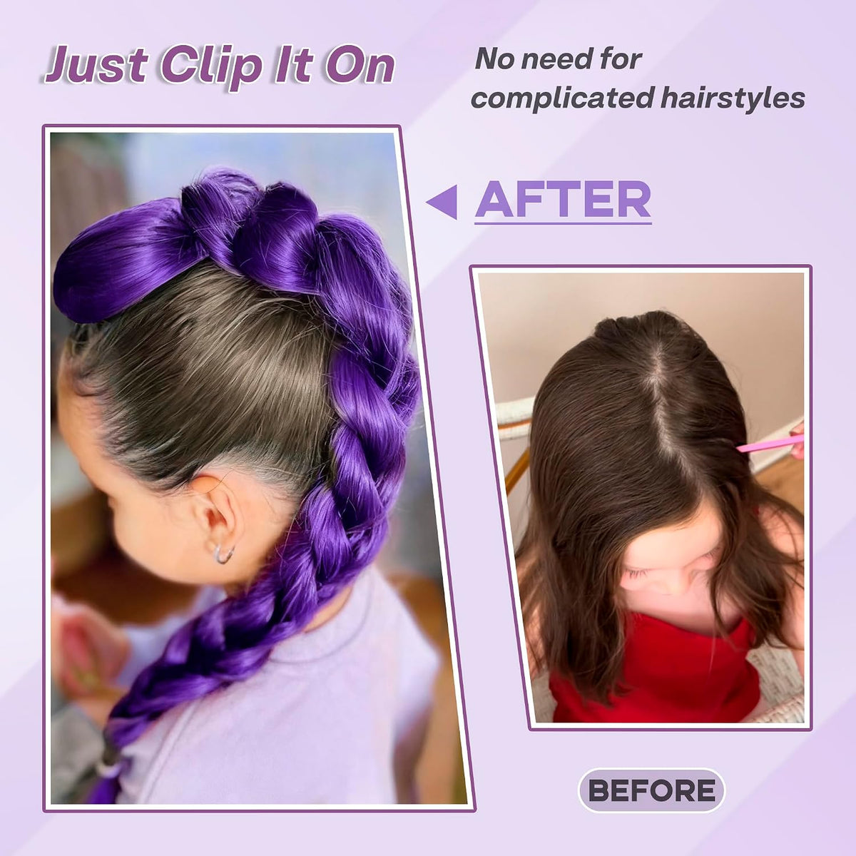Long Purple Braids Ponytail 26 Inch Clip in Pre Braiding Purple Hair