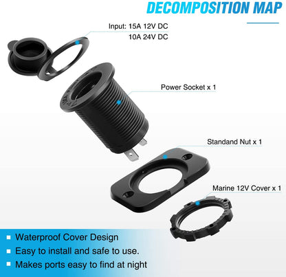 2 Pack Car Cigarette Lighter Socket DC 12V Waterproof Power Outlet