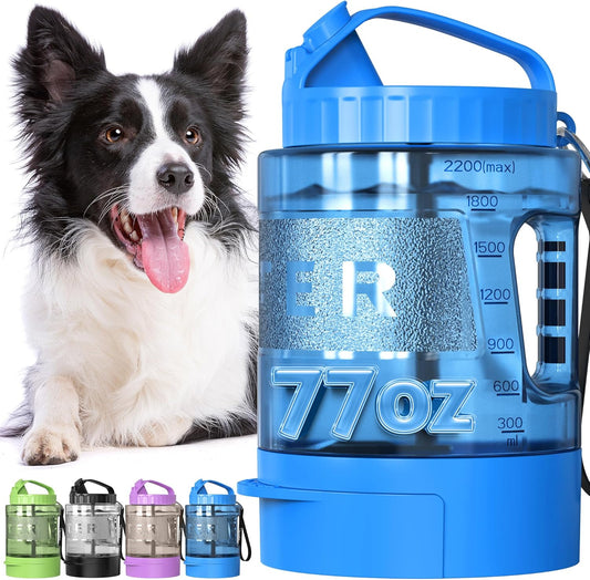Portable Dog Travel Water Bottle, 77Oz Large Dog Water Bowl Dispenser Portable, Leakproof Pet Drinking Bottle Dispenser for Hiking Camping Walking Travelling Beach Car Trips, BPA Free,Blue