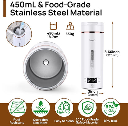 Portable Electric Kettle with Drinking Spout, Plug-In with Travel Bag, 450Ml 304 Stainless Steel, 4 Preset Temp, Rapid Boiling – Home/Office/Hotel/Caravan/Dorm/Business Trip