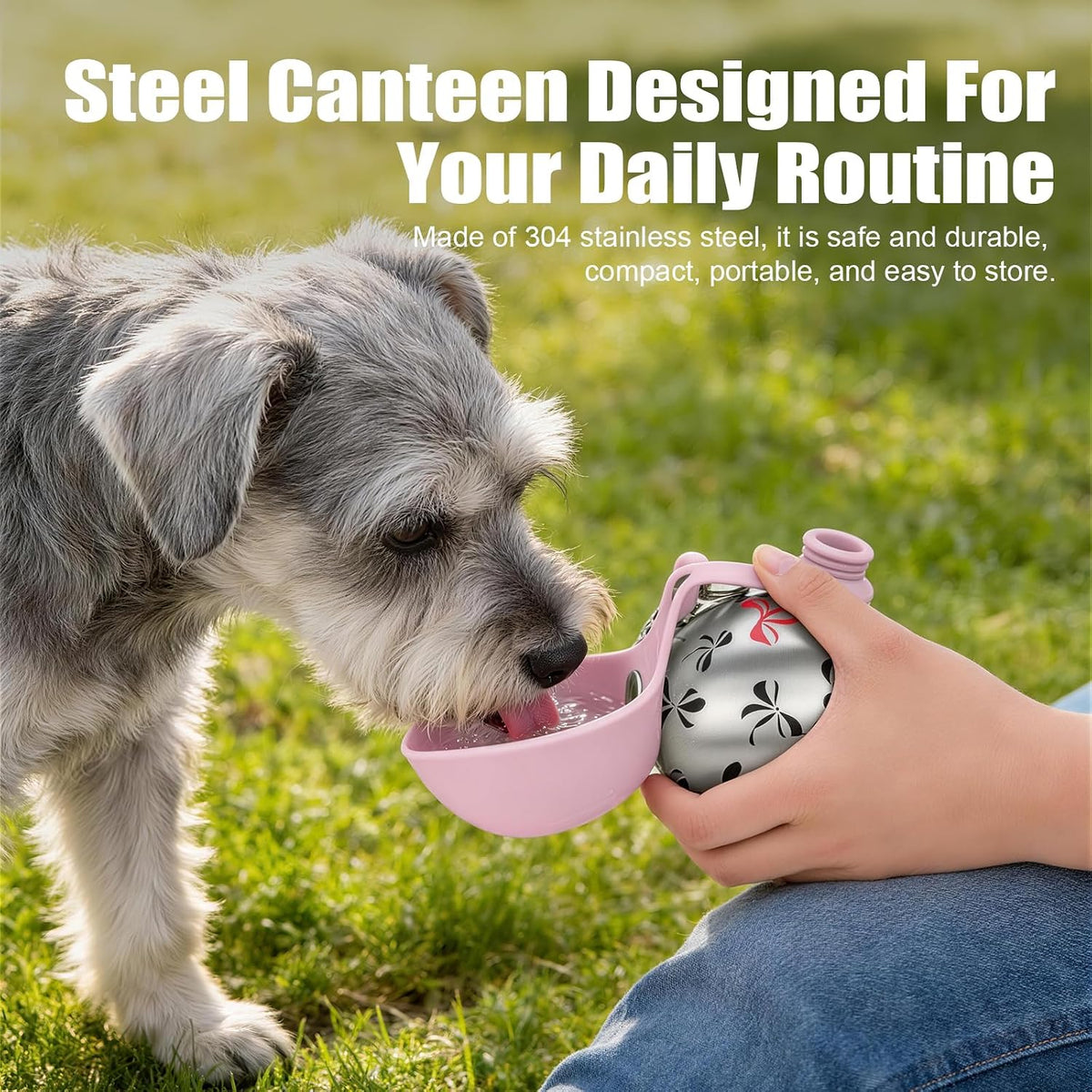 Portable Dog Water Bottle 10Oz Stainless Steel Travel Bowl