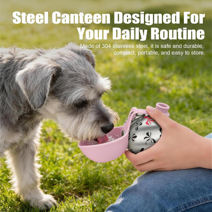 Portable Dog Water Bottle 10Oz Stainless Steel Travel Bowl