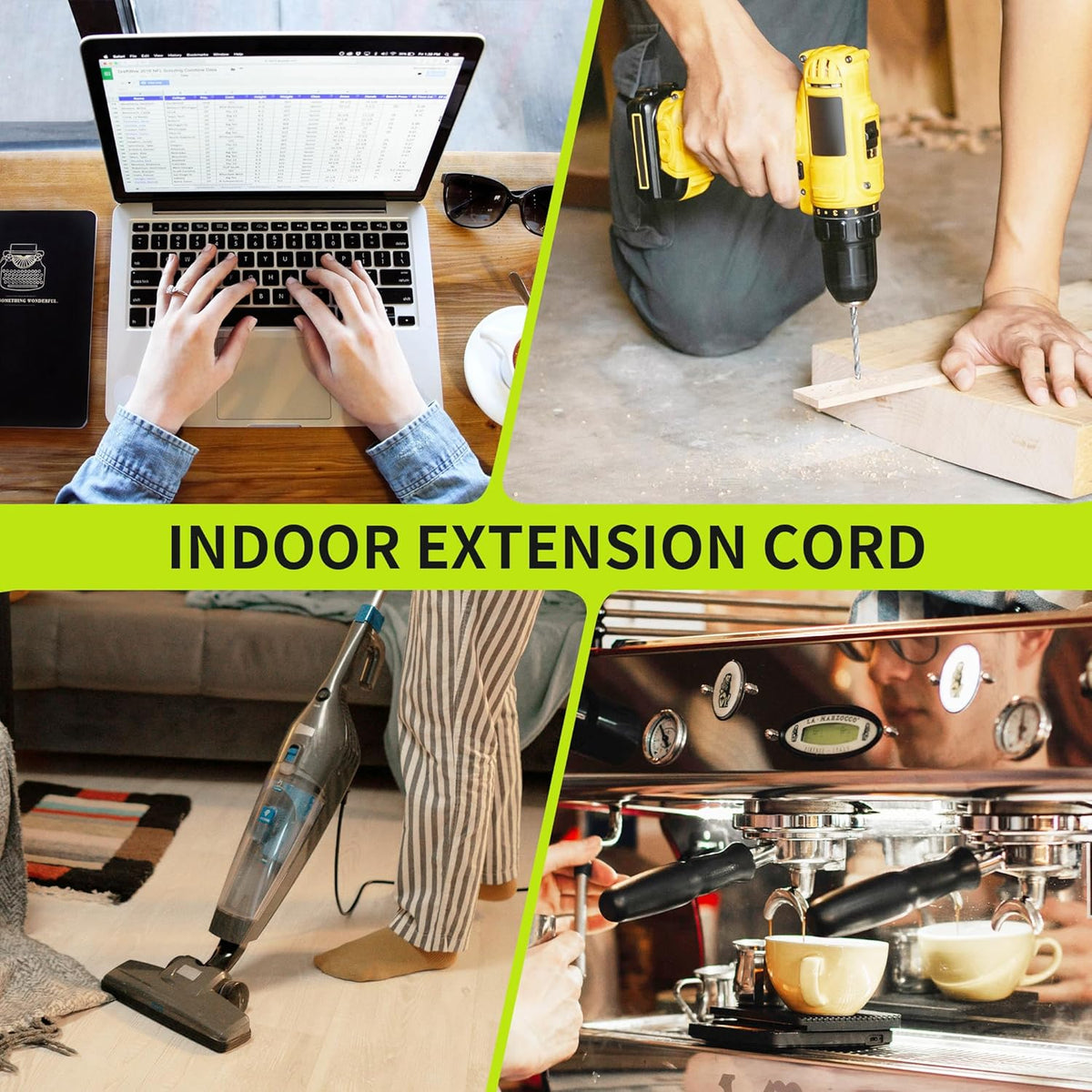 16/3 Black Extension Cord 6 FT Indoor, Short Extension Cord