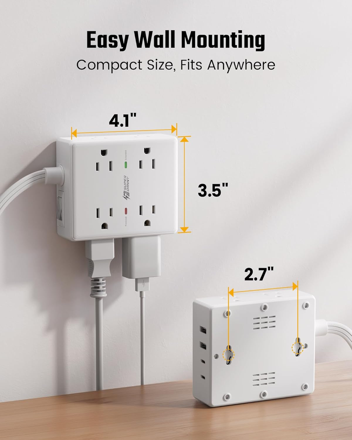 Extension Cord,Flat Plug Surge Protector Power Strip,6Ft