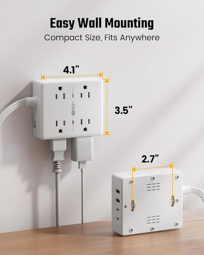 Extension Cord,Flat Plug Surge Protector Power Strip,6Ft