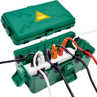 Medium Outdoor Electrical Box(10.6X5.7X4.9Inch),Weatherproof Connection Box W/6 Cable Entry,Ip54 Waterproof Extension Cord Cover Protect Power Strip,Timer,Plug,Holiday Lights,Green