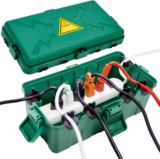 Medium Outdoor Electrical Box(10.6X5.7X4.9Inch),Weatherproof Connection Box W/6 Cable Entry,Ip54 Waterproof Extension Cord Cover Protect Power Strip,Timer,Plug,Holiday Lights,Green