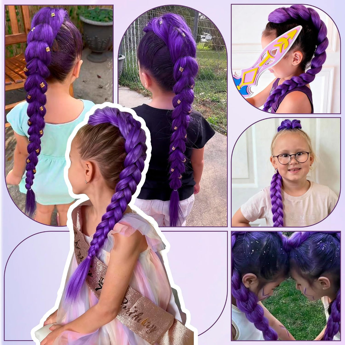 Long Purple Braids Ponytail 26 Inch Clip in Pre Braiding Purple Hair