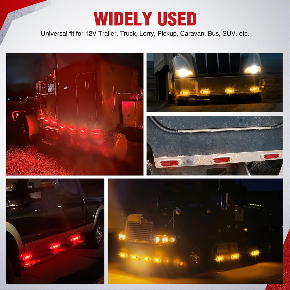 6.3" Amber Red Rectangle Side Marker Light with High Low Strobe