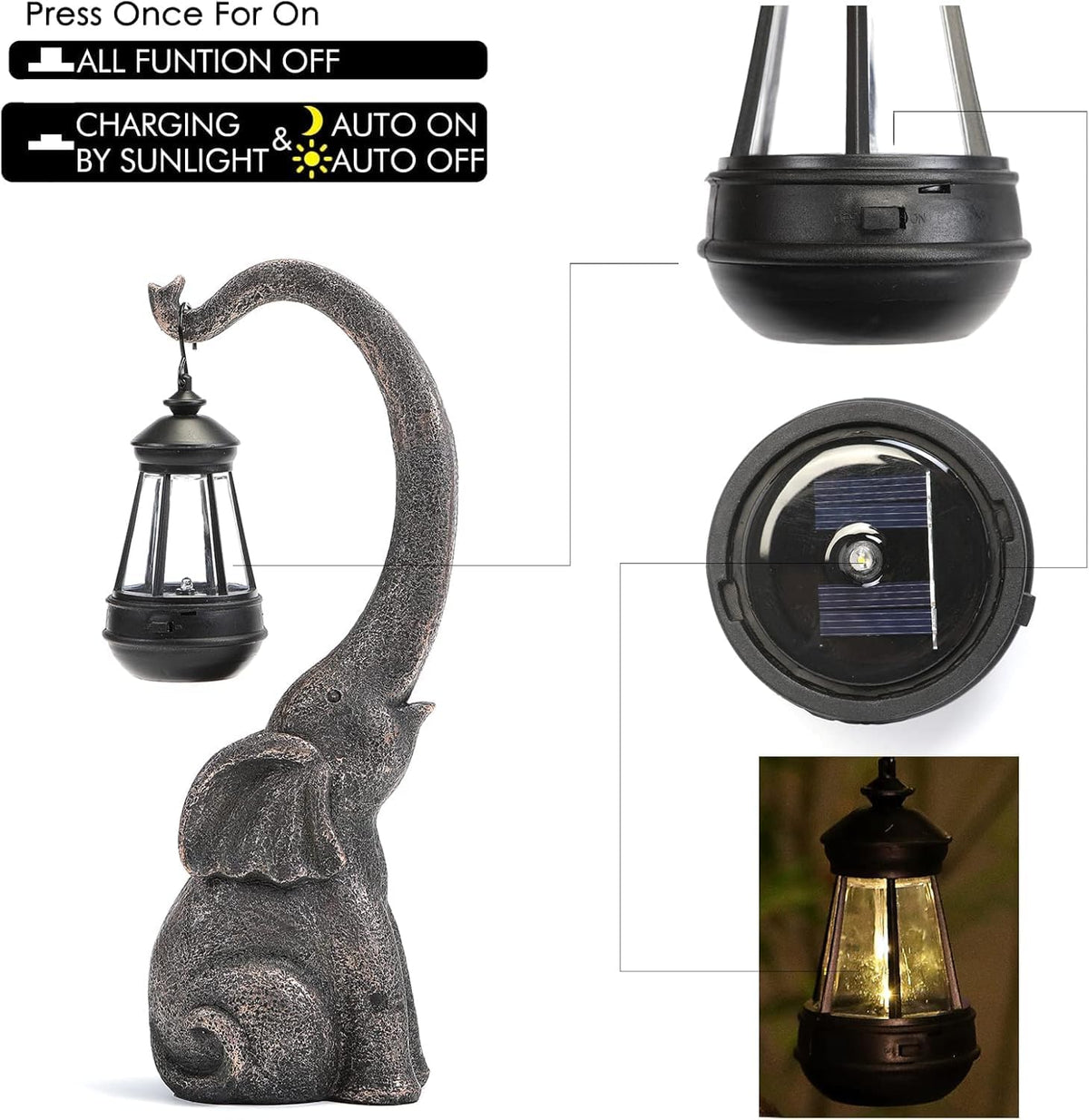 Elephant Statue, Elephant Garden Statue with Solar Light, Elephant Decor, Outdoor Elephants Statue, Elephants Gifts for Mom