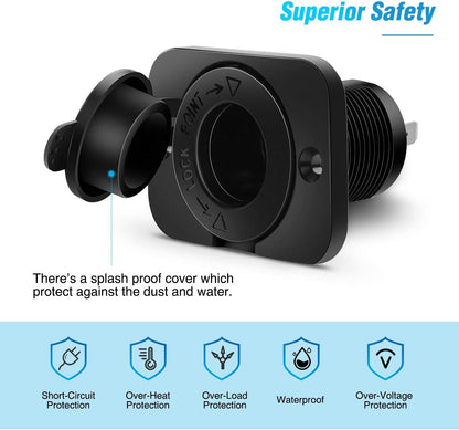2 Pack Car Cigarette Lighter Socket DC 12V Waterproof Power Outlet