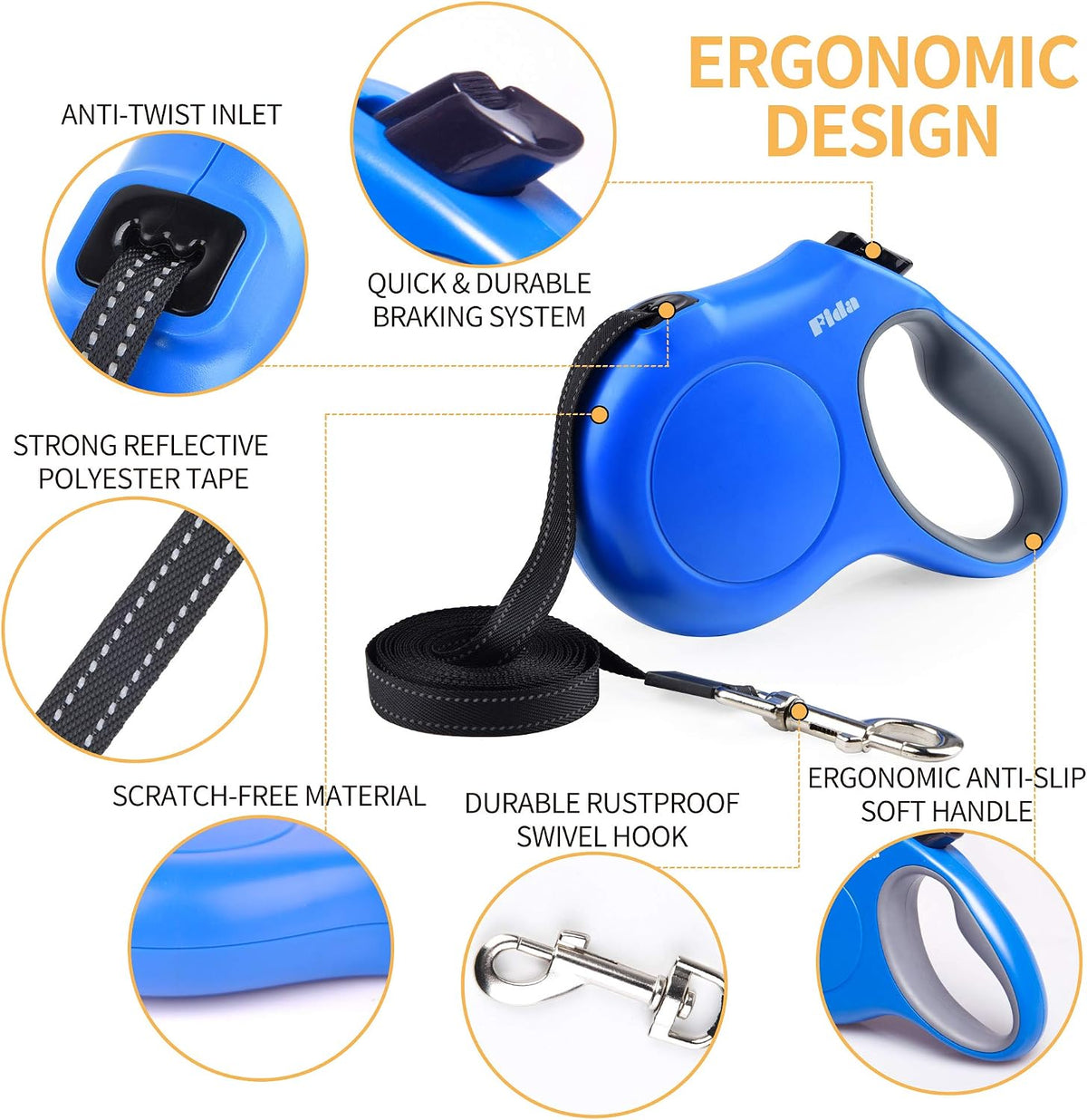 Retractable Dog Leash with Dispenser and Poop Bags, 16 Ft, Blue