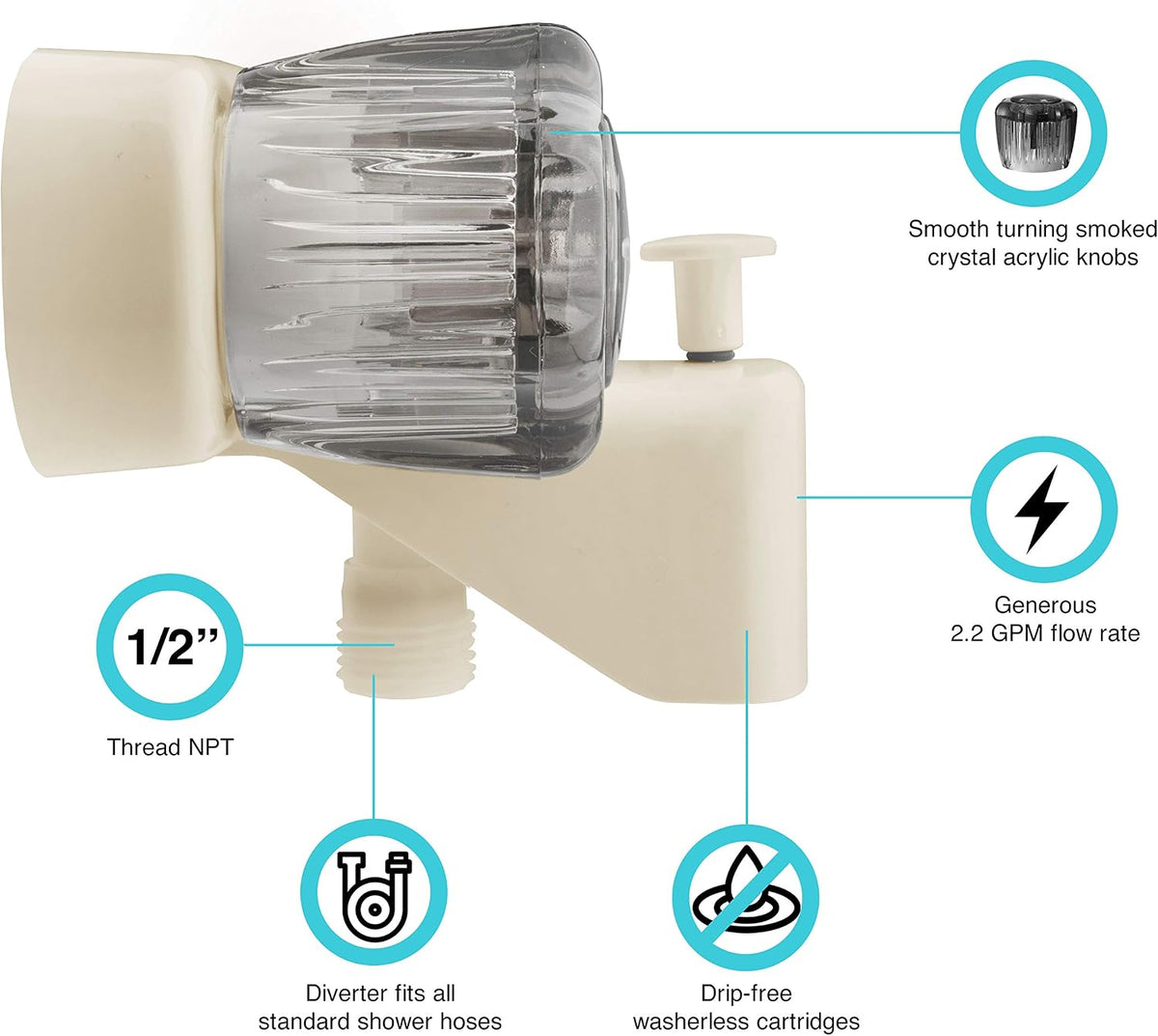 DF-SA110S-BQ RV Tub and Shower Diverter (Bisque)